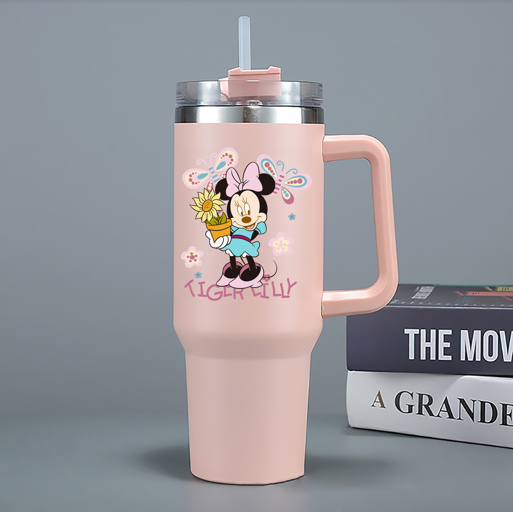 （画像用） ミッキーマウス Mickey Mouse 1200mL車用タンブラー - クリスタルステッカー（プラスチックストロー付き）